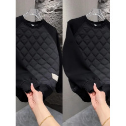 新款2024春季款時尚潮流菱形格保暖打底套頭圓領上衣男士簡約衛衣