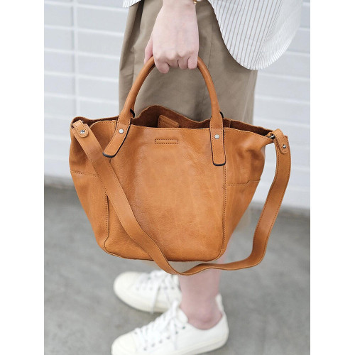 2025爆款輕包包女棕色手提真皮大包輕奢小衆高級感通勤單肩托特包