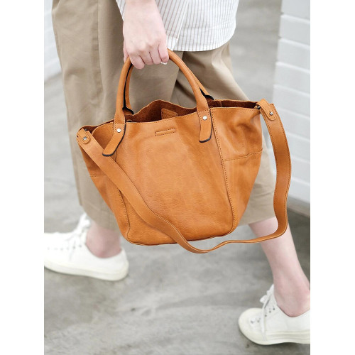 2025爆款輕包包女棕色手提真皮大包輕奢小衆高級感通勤單肩托特包