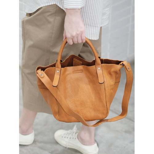 2025爆款輕包包女棕色手提真皮大包輕奢小衆高級感通勤單肩托特包