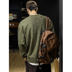 美式復古圓領衛衣外套男士春秋季麂皮絨衣服大碼寬鬆潮流長袖上衣