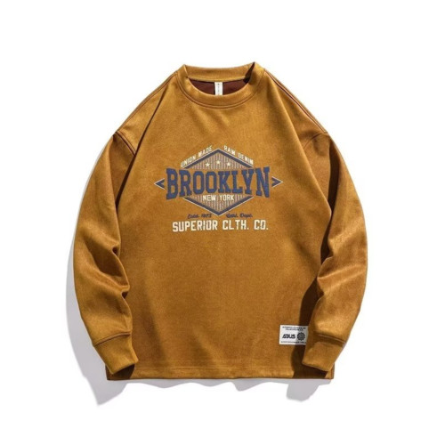 美式復古圓領衛衣外套男士春秋季麂皮絨衣服大碼寬鬆潮流長袖上衣