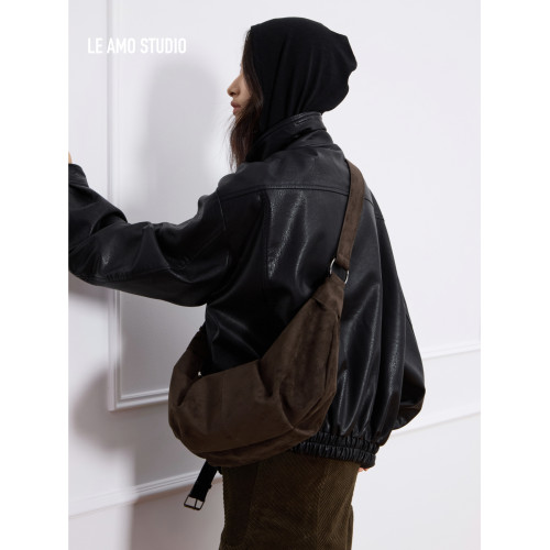 LE AMO|原創'泰迪'復古磨砂麂皮絨慵懶調節肩帶斜背可頌包 LE AMO|原創'泰迪'復古磨砂麂皮絨慵懶調節肩帶斜背可頌包