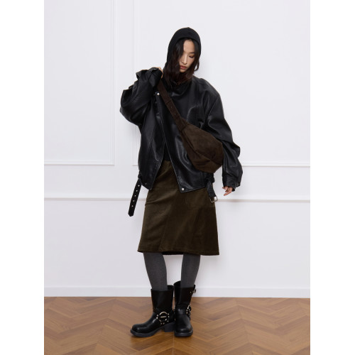 LE AMO|原創'泰迪'復古磨砂麂皮絨慵懶調節肩帶斜背可頌包 LE AMO|原創'泰迪'復古磨砂麂皮絨慵懶調節肩帶斜背可頌包