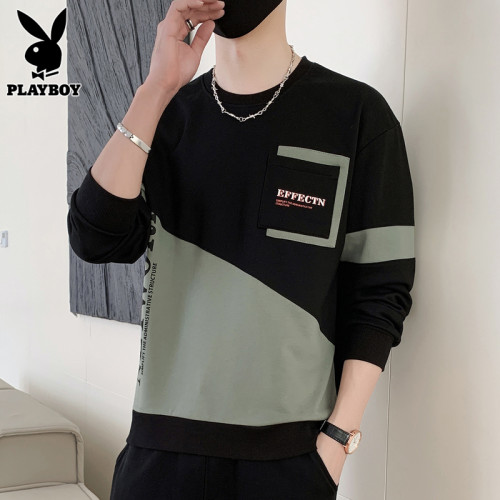 花花公子衛衣男士春秋季新款寬鬆圓領上衣潮流拼色打底長袖t恤男 花花公子衛衣男士春秋季新款寬鬆圓領上衣潮流拼色打底長袖t恤男