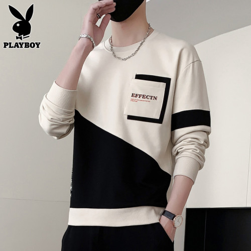 花花公子衛衣男士春秋季新款寬鬆圓領上衣潮流拼色打底長袖t恤男 花花公子衛衣男士春秋季新款寬鬆圓領上衣潮流拼色打底長袖t恤男