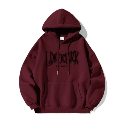 美式酒紅色連帽衛衣男生2025春秋薄款秋冬加絨潮牌青少年重磅外套 美式酒紅色連帽衛衣男生2025春秋薄款秋冬加絨潮牌青少年重磅外套