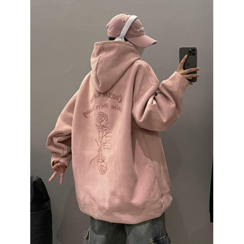 山東即墨大碼300斤仿麂皮絨連帽情侶衛衣男女秋冬季加絨重磅外套