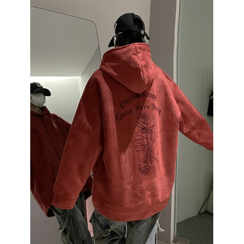 山東即墨大碼300斤仿麂皮絨連帽情侶衛衣男女秋冬季加絨重磅外套