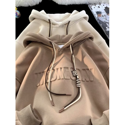 美式復古加絨衛衣男秋冬季新款潮牌學生連帽加厚上衣oversize外套