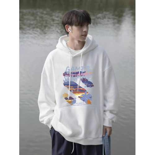 純棉重磅美式潮牌日系連帽加絨衛衣男秋冬塗鴉外套學生青少年潮流 純棉重磅美式潮牌日系連帽加絨衛衣男秋冬塗鴉外套學生青少年潮流