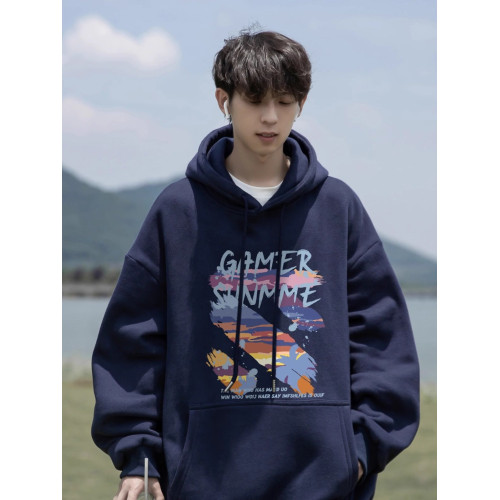 純棉重磅美式潮牌日系連帽加絨衛衣男秋冬塗鴉外套學生青少年潮流 純棉重磅美式潮牌日系連帽加絨衛衣男秋冬塗鴉外套學生青少年潮流