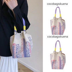 新小紅書經典復古針織可愛刺綉手提包超火小清新紫色水桶包手機包