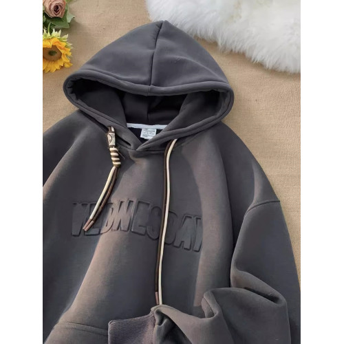 重磅美式衛衣男女秋冬新款潮牌情侶裝連帽加絨加厚高街上衣外套潮