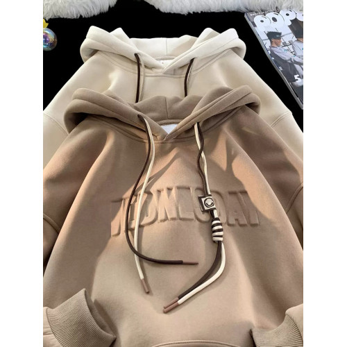 重磅美式衛衣男女秋冬新款潮牌情侶裝連帽加絨加厚高街上衣外套潮