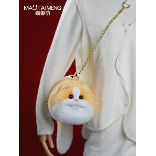 貓泰萌可愛黃白毛絨仿真貓咪斜後後背包2026新款休閒高級感鏈條包包女 貓泰萌可愛黃白毛絨仿真貓咪斜後後背包2026新款休閒高級感鏈條包包女