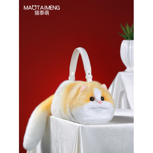 貓泰萌可愛黃白毛絨仿真貓咪斜後後背包2026新款休閒高級感鏈條包包女 貓泰萌可愛黃白毛絨仿真貓咪斜後後背包2026新款休閒高級感鏈條包包女