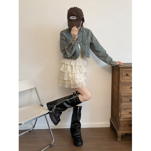 可拆卸褲琯靴女2026夏季新款堆堆靴小個子厚底增高馬丁靴長筒靴子