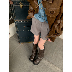 伯爵貓厚底褲琯靴女2026春秋新款增高小個子粗腿堆堆長筒靴高筒靴