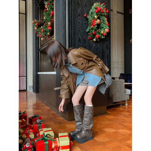 伯爵貓厚底褲琯靴女2026春秋新款增高小個子粗腿堆堆長筒靴高筒靴 伯爵貓厚底褲琯靴女2026春秋新款增高小個子粗腿堆堆長筒靴高筒靴