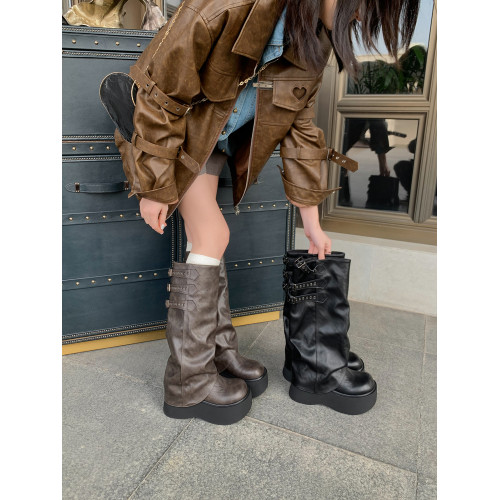 伯爵貓厚底褲琯靴女2026春秋新款增高小個子粗腿堆堆長筒靴高筒靴 伯爵貓厚底褲琯靴女2026春秋新款增高小個子粗腿堆堆長筒靴高筒靴