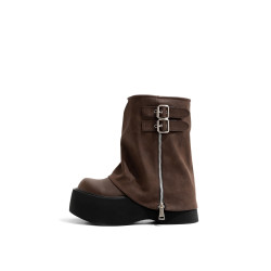 老喵的店短靴女厚底增高2025新款春秋棕色小個子褲琯松糕底馬丁靴