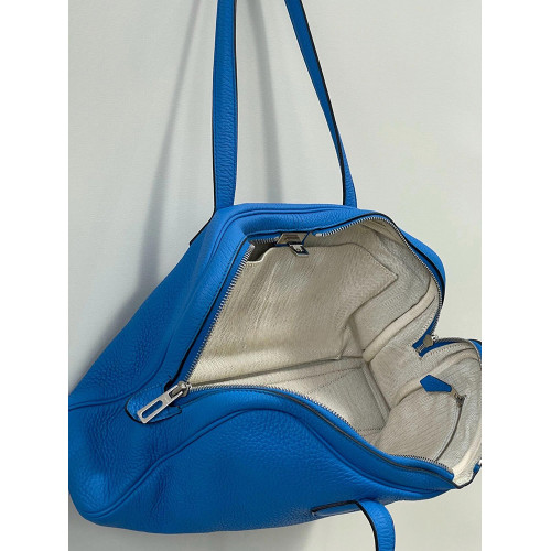 Milly&Klly真皮藍色單肩腋下包包輕奢小衆高級感手提波士頓包女夏