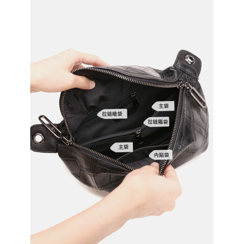 那馳羊皮馬鞍包2026新款秋冬鱷魚紋胸包軟皮單肩包寬肩帶斜後後背包女