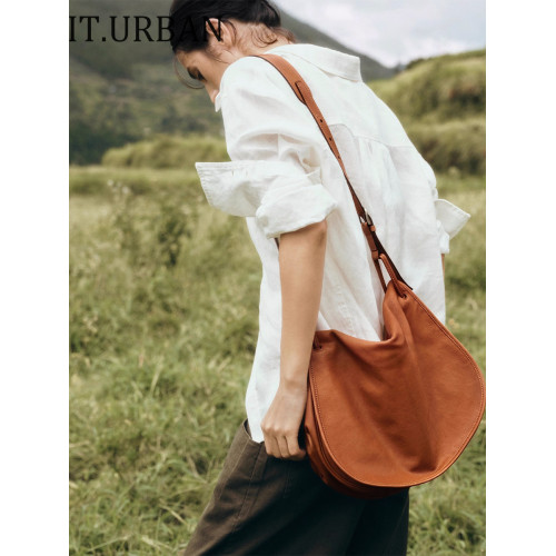 I.TURBAN宋佳同款植鞣羊皮信使馬鞍包女新款斜背單肩大容量通勤包 I.TURBAN宋佳同款植鞣羊皮信使馬鞍包女新款斜背單肩大容量通勤包