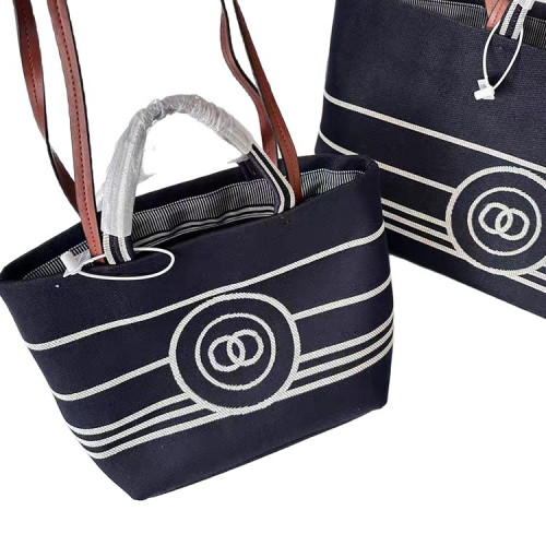 小香風牛仔托特包女單肩大容量帆布通勤包高品質海軍條紋沙灘包