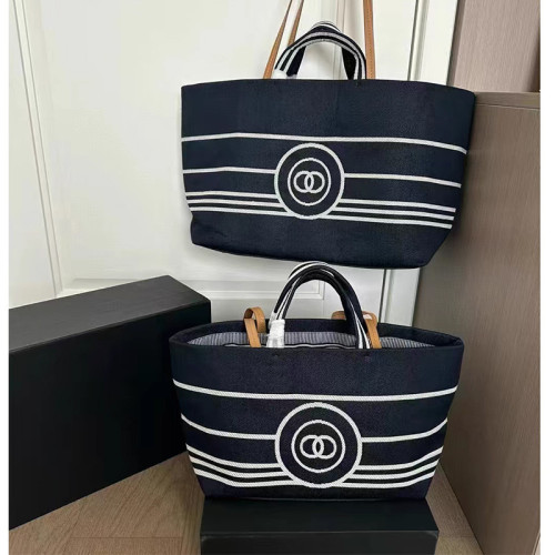 小香風牛仔托特包女單肩大容量帆布通勤包高品質海軍條紋沙灘包