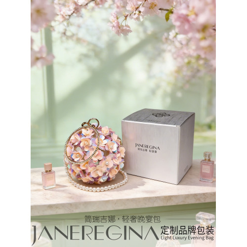 粉色立體花朵包包女晚宴禮服走秀款小圓球包高級感迷你圓環手提包