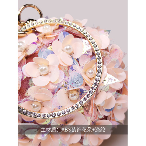 粉色立體花朵包包女晚宴禮服走秀款小圓球包高級感迷你圓環手提包