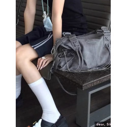 FANCY CLUB托特包雪允同款鉚釘綁帶機車包大容量復古單肩斜後後背包