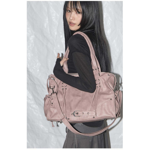 FANCY CLUB托特包雪允同款鉚釘綁帶機車包大容量復古單肩斜後後背包