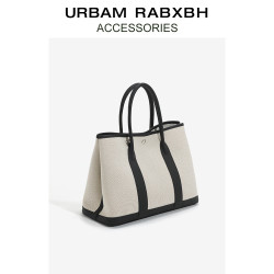 帆布配牛皮花園包大容量真皮撞色手提包女2025新款單肩斜背托特包