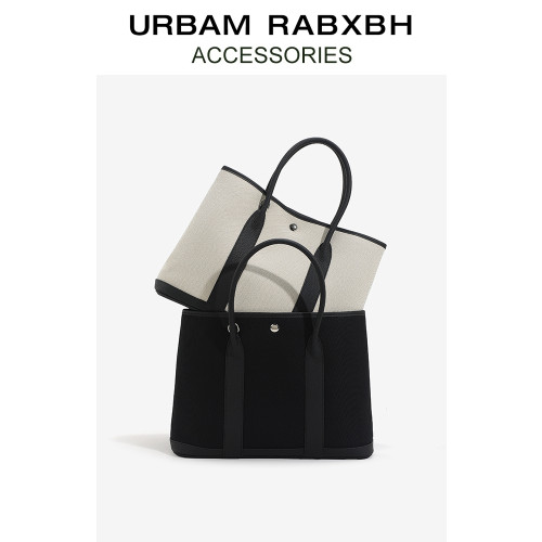 帆布配牛皮花園包大容量真皮撞色手提包女2025新款單肩斜背托特包