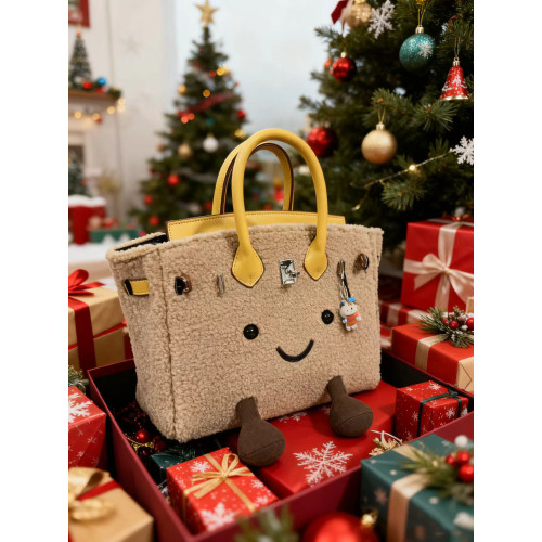 ZRVR新款聖誕節限定羊羔絨手提包軟萌可愛鉑金包單肩斜背凱莉包女