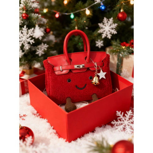 ZRVR新款聖誕節限定羊羔絨手提包軟萌可愛鉑金包單肩斜背凱莉包女