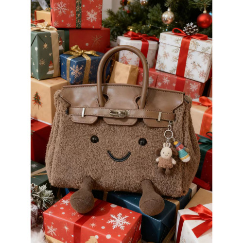 ZRVR新款聖誕節限定羊羔絨手提包軟萌可愛鉑金包單肩斜背凱莉包女
