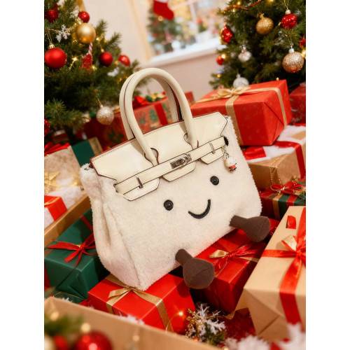 ZRVR新款聖誕節限定羊羔絨手提包軟萌可愛鉑金包單肩斜背凱莉包女