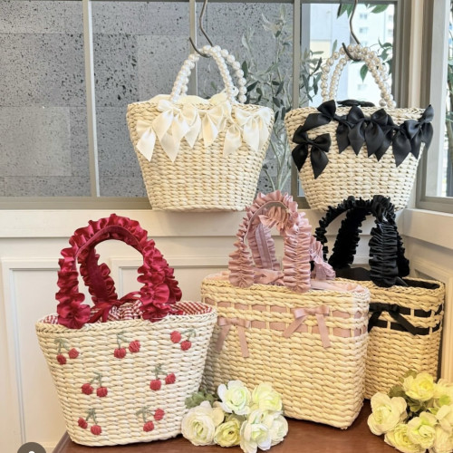 櫻花妹妹日系再入荷夏日天然玉米皮編織菜籃子櫻桃