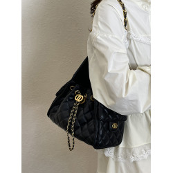 菱格復古單肩腋下包大容量時尚流浪包水桶抽繩包早春鏈條斜後後背包女