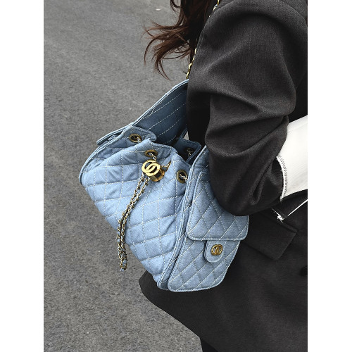 菱格復古單肩腋下包大容量時尚流浪包水桶抽繩包早春鏈條斜後後背包女 菱格復古單肩腋下包大容量時尚流浪包水桶抽繩包早春鏈條斜後後背包女