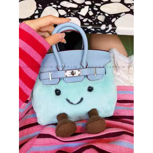 ZRVR2025新款mini鉑金包可愛笑臉毛絨包手提包時尚百搭單肩斜後後背包