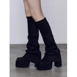 厚底高跟褲琯靴女2025秋冬新款方頭長筒堆堆靴顯瘦彈力瘦瘦騎士靴