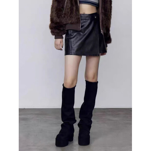 厚底高跟褲琯靴女2025秋冬新款方頭長筒堆堆靴顯瘦彈力瘦瘦騎士靴