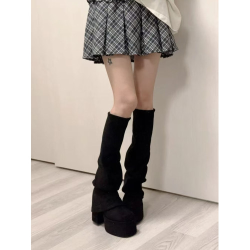 厚底高跟褲琯靴女2025秋冬新款方頭長筒堆堆靴顯瘦彈力瘦瘦騎士靴