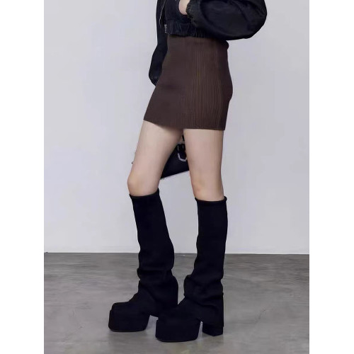 厚底高跟褲琯靴女2025秋冬新款方頭長筒堆堆靴顯瘦彈力瘦瘦騎士靴