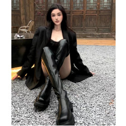 方糖過膝長靴子女2025新款爆款加絨厚底彈力瘦瘦春秋款長筒騎士靴